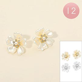 12Pairs - Pearl Floral Earrings