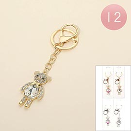 12PCS - Rhinestone Teddy Bear Drop Bag Charm Keychains
