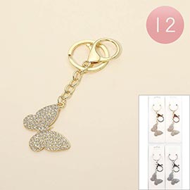 12PCS - Rhinestone Pave Butterfly Drop Bag Charm Keychains