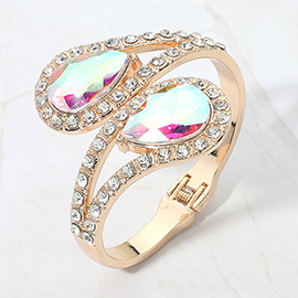 Bold Double Teardrop Tip Wrap Hinged Bangle Evening Bracelet