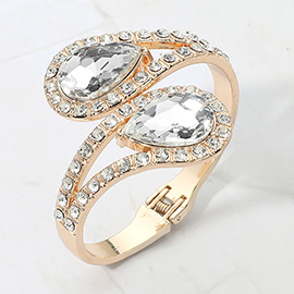 Bold Double Teardrop Tip Wrap Hinged Bangle Evening Bracelet