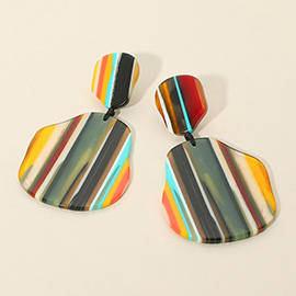 Abstract Striped Patterned Resin Plate Drop Statement Earrings