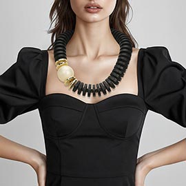 Chunky Pearl Accent Resin Disc Beaded Statement Necklace