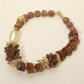 Chunky Sculptural Mixed Metal Resin Pebble Beaded Statement Necklace
