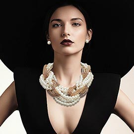 Bold Braided Pearl Metal Mesh Knot Statement Necklace