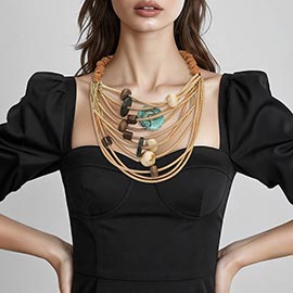 Bold Sculpted Resin Beaded Multi Strand Statement Necklace