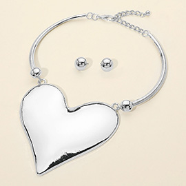 Bold Heart Plate Accent Statement Necklace