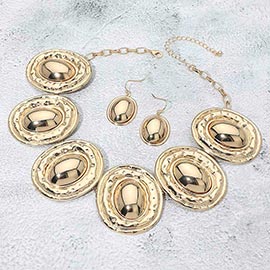 Bold Metal Center Dome Oval Link Statement Necklace