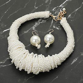 Chunky Wrapped Pearl Beaded Statement Necklace
