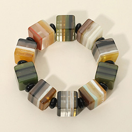 Chunky Geometric Resin Cube Beaded Stretch Statement Bracelet