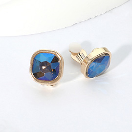 Square Cut Gem Evening Stud Clip On Earrings