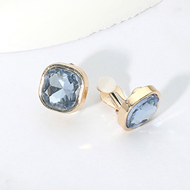 Square Cut Gem Evening Stud Clip On Earrings