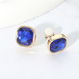 Square Cut Gem Evening Stud Clip On Earrings
