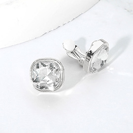 Square Cut Gem Evening Stud Clip On Earrings