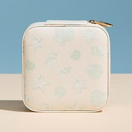 Sealife Pattern Print Portable Square Jewelry Box