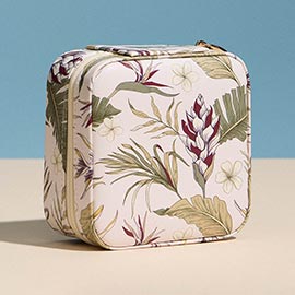 Botanical Floral Print Portable Square Jewelry Box