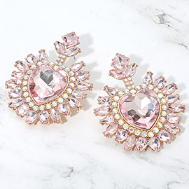Heart Stone Cluster Embellished Drop Statement Earrings