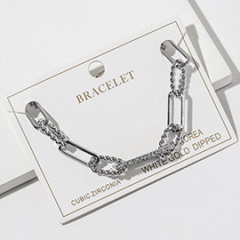 Gold Dipped Chunky CZ Pave Link Chain Bracelet