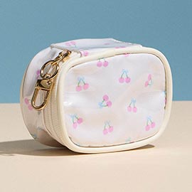 Cherry Pattern Print Mini Zip Keychain Pouch Bag
