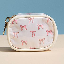 Bow Pattern Print Mini Zip Keychain Pouch Bag