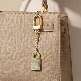 Gold Dipped CZ Pave Padlock Drop Keychain Bag Charm