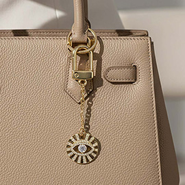 Gold Dipped CZ Pave Evil Eye Drop Keychain Bag Charm