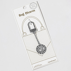 White Gold Dipped CZ Pave Evil Eye Drop Keychain Bag Charm