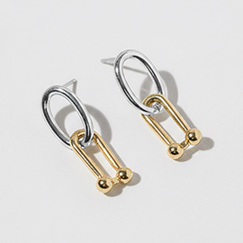Gold Dipped Two Tone Linked Bar Drop Earrings