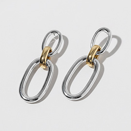 Gold Dipped Two Tone Double Link Drop Earrings
