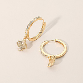 Gold Dipped Quatrefoil Drop Rhinestone Pave Huggie Hoop Earrings