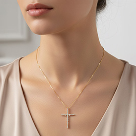 Gold Dipped CZ Cross Pendant Necklace