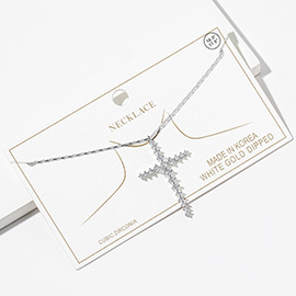 White Gold Dipped CZ Cross Pendant Necklace