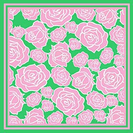 Floral Rose Pattern Printed Square Silky Satin Bandana Scarf