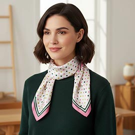 Polka Dot Pattern Printed Square Silky Satin Bandana Scarf