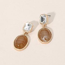 Oval Stone Drop Earrings