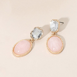 Oval Stone Drop Earrings