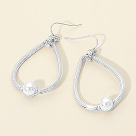 Pearl Accent Textured Chunky Teardrop Dangle Earrings