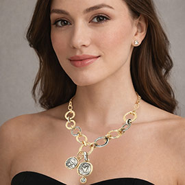 Chunky Coin Charm Link Statement Necklace