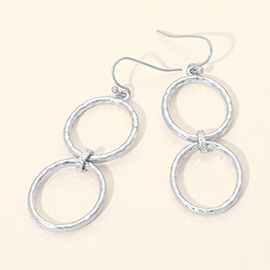 Hammered Metal Double Oval Ring Link Drop Earrings