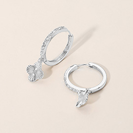 Silver Dipped Quatrefoil Drop Rhinestone Pave Huggie Hoop Earrings