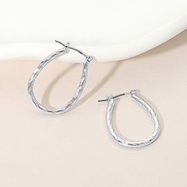 Silver Dipped Twisted Oval Pin Catch Hoop Earrings