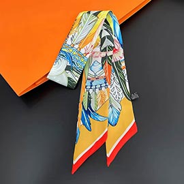 Feather Print Silky Twilly Skinny Scarf