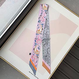 Paisley Pattern Print Silky Twilly Skinny Scarf