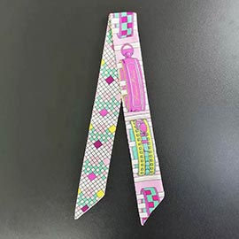 Geometric Print Silky Twilly Skinny Scarf