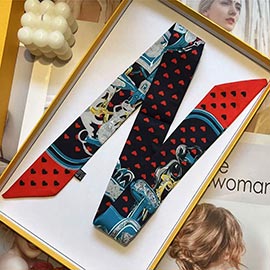 Equestrian Saddle Print Silk Feel Twilly Scarf