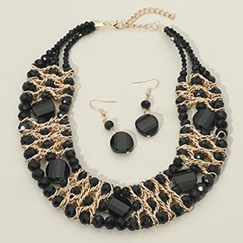 Bold Multi Strand Beaded Collar Statement Necklace