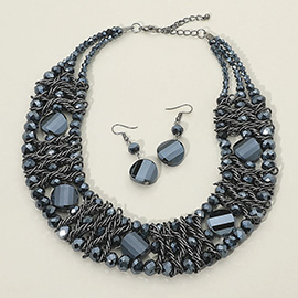 Bold Multi Strand Beaded Collar Statement Necklace