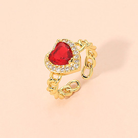 Heart CZ Stone Accent Adjustable Chain Ring