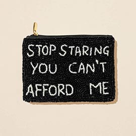 STOP STARING Message Seed Beaded Mini Pouch Bag