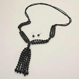 Pearl Beaded Tassel Long Necklace